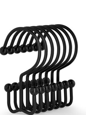 Set of 24 Black Shower Curtain Hooks Ball End Rust-Resistant Rings